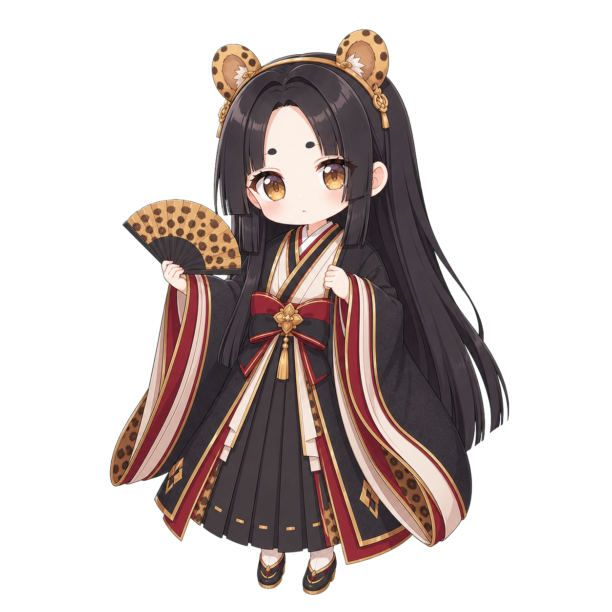 黒髪の姫カットにジャガー耳のカチューシャをつけた、人間族の姫のSD立ち絵