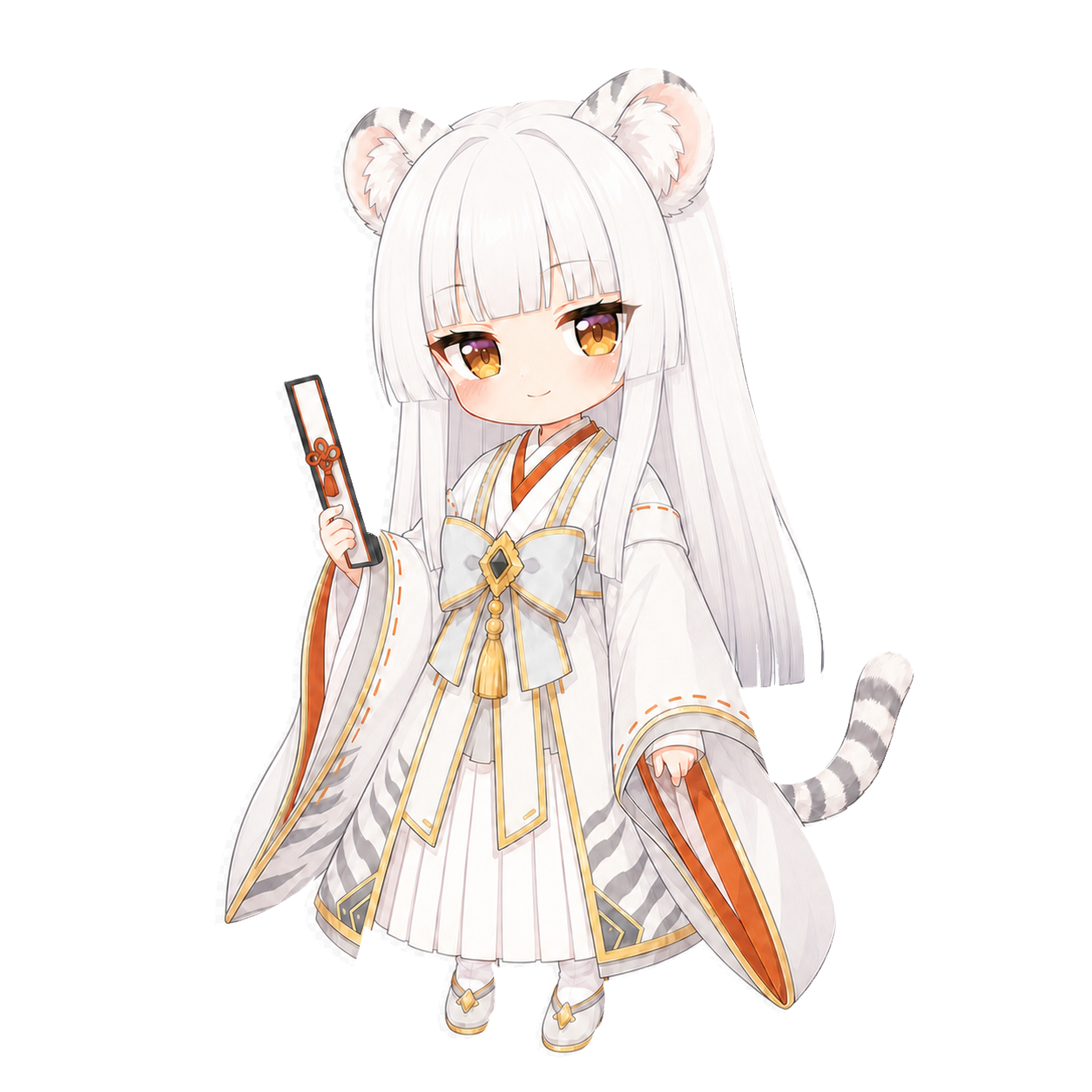 白い丸耳と白銀のぱっつんストレートヘアを持つ、ホワイトタイガーの姫のSD立ち絵